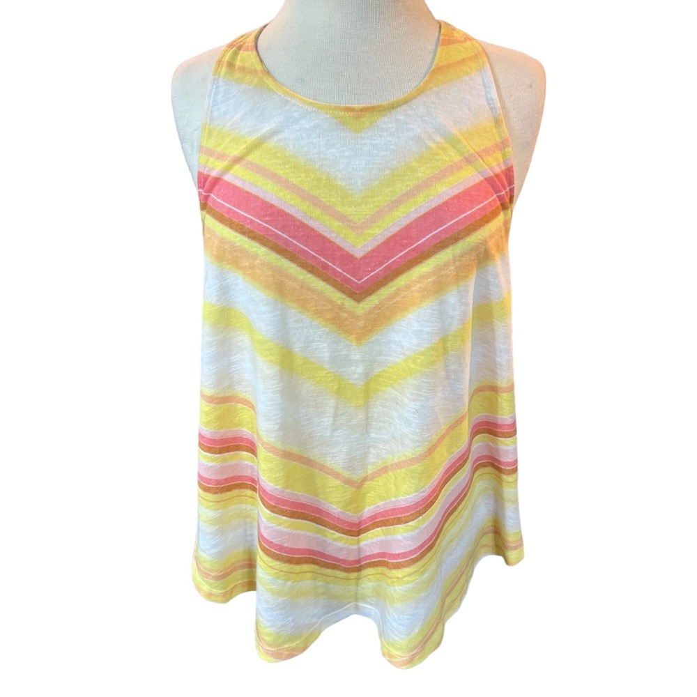 New York & Company XL Yellow Pink Stripe Linen Blend Racerback‎ Tank Top #514